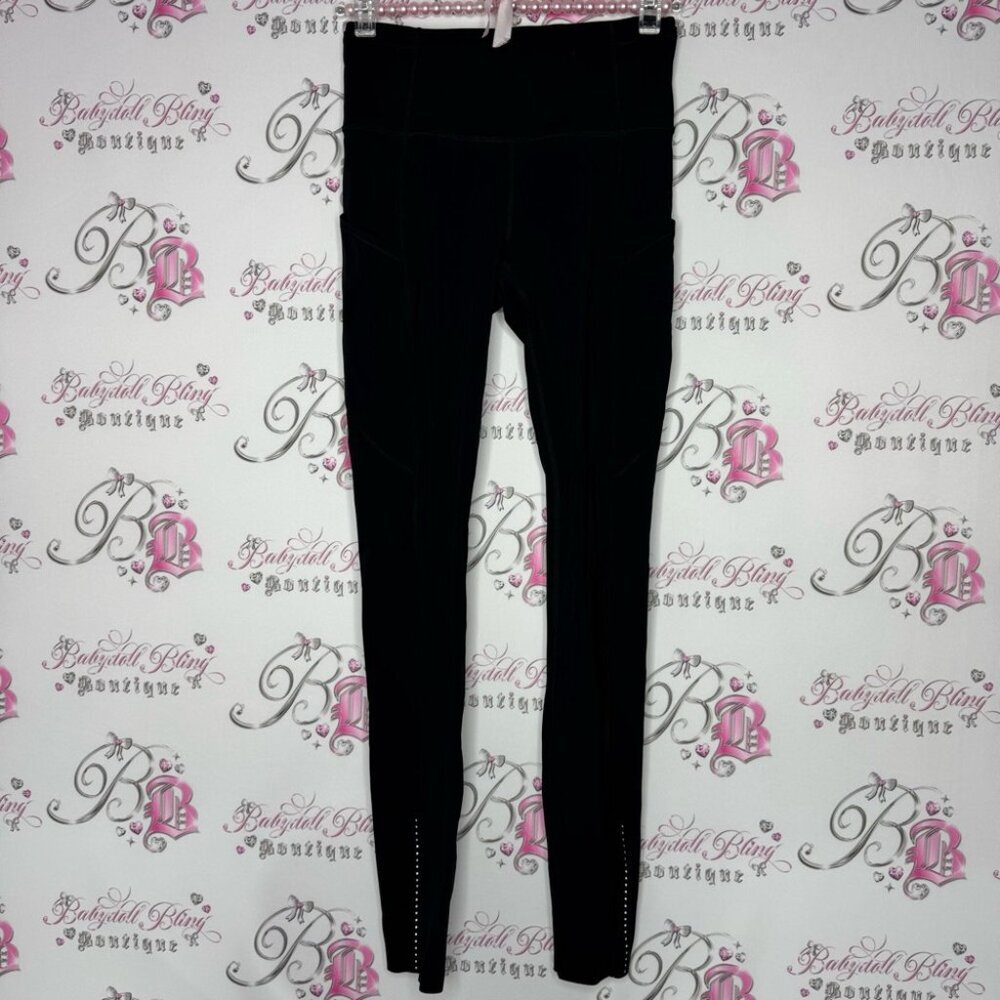 Lululemon leggings black pockets dot details logo waist adjustable tie BNWOT